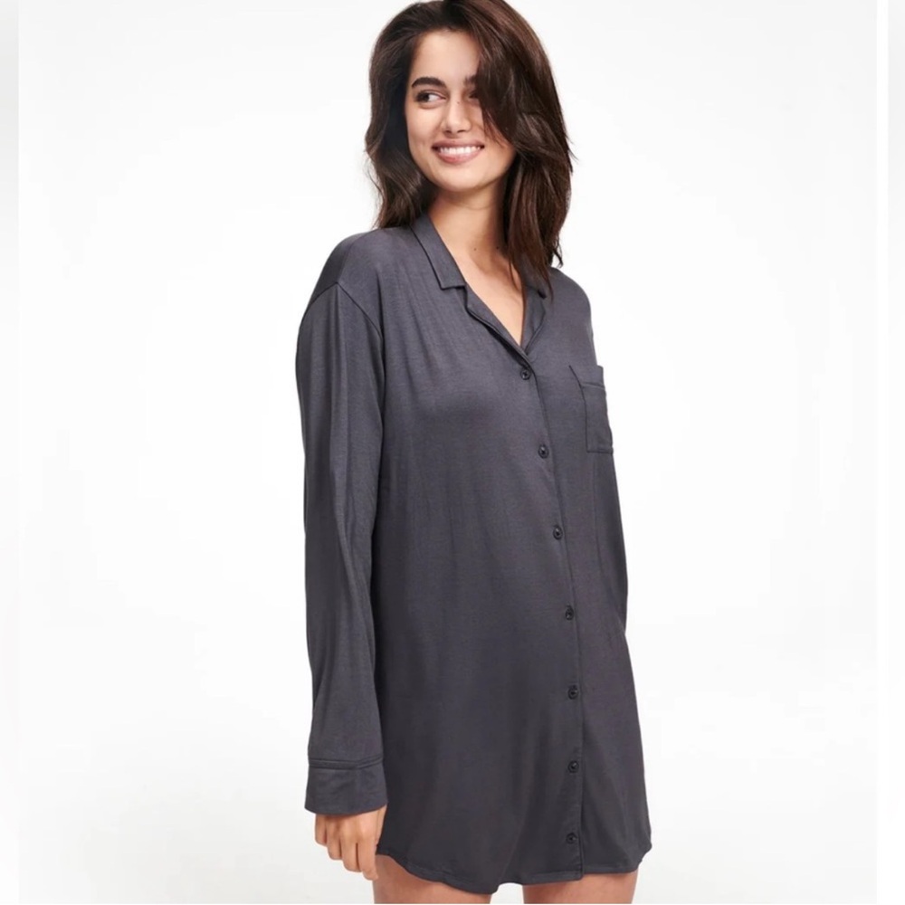 Naadam Gray button up pajama Top Nightgown Modal